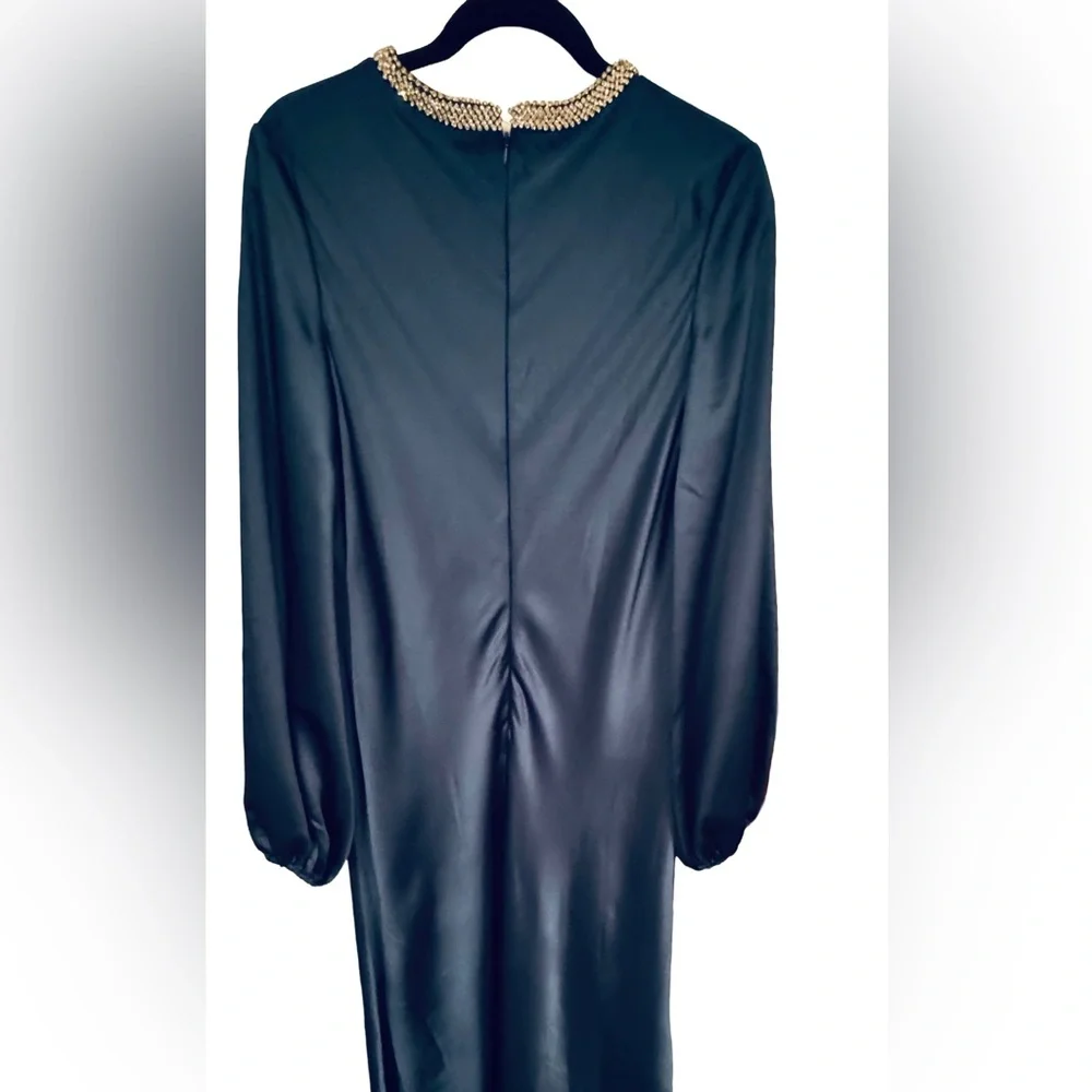 Mac Duggal Navy Long Sleeve Dress with Embellished Neckline, like new - Picture 4 of 5